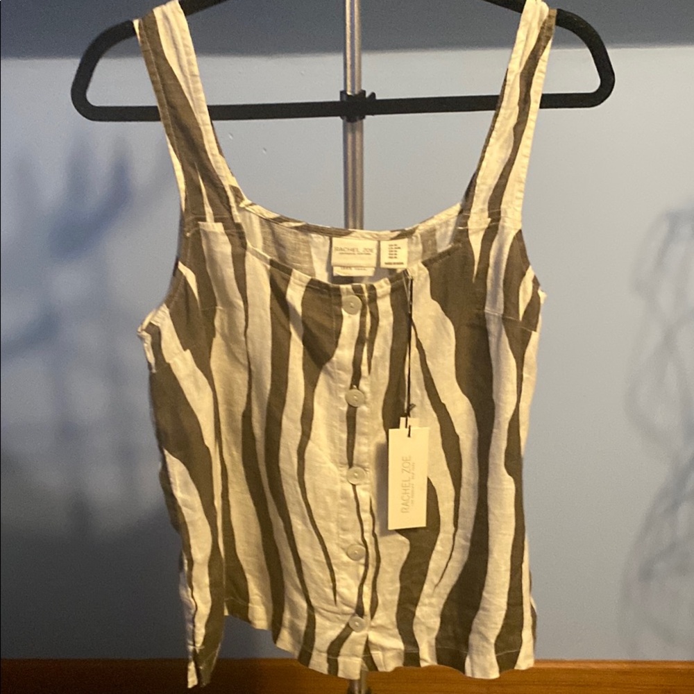 Rachel Zoe Tan Cream Tie Front Fitted Tank Top